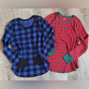 Old Navy Blue Checkered and Red Striped Long Sleeve Tops